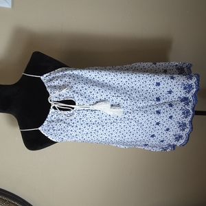 VISION USA White x Blue Floral Tank Top Sz L